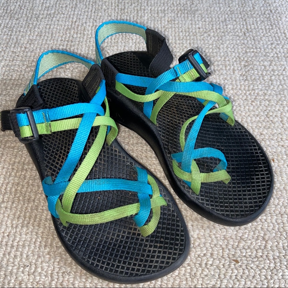 Chaco Sandals lime and turquoise mini straps women’s size 5